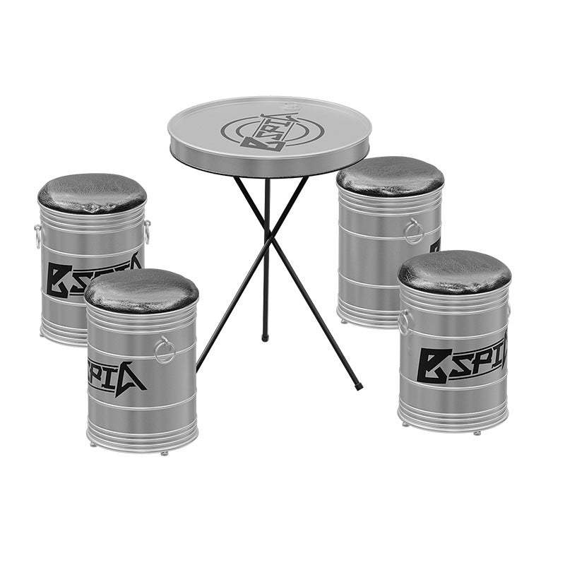 Industrial Iron Leather Drum Coffee Table
