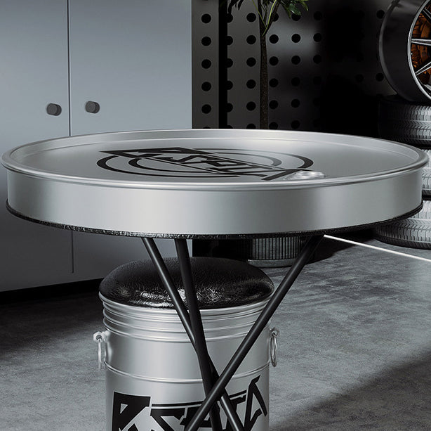 Industrial Iron Leather Drum Coffee Table