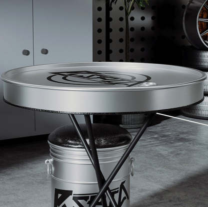 Industrial Iron Leather Drum Coffee Table