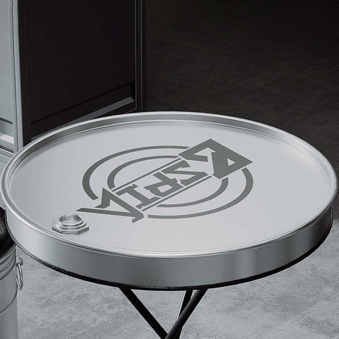 Industrial Iron Leather Drum Coffee Table