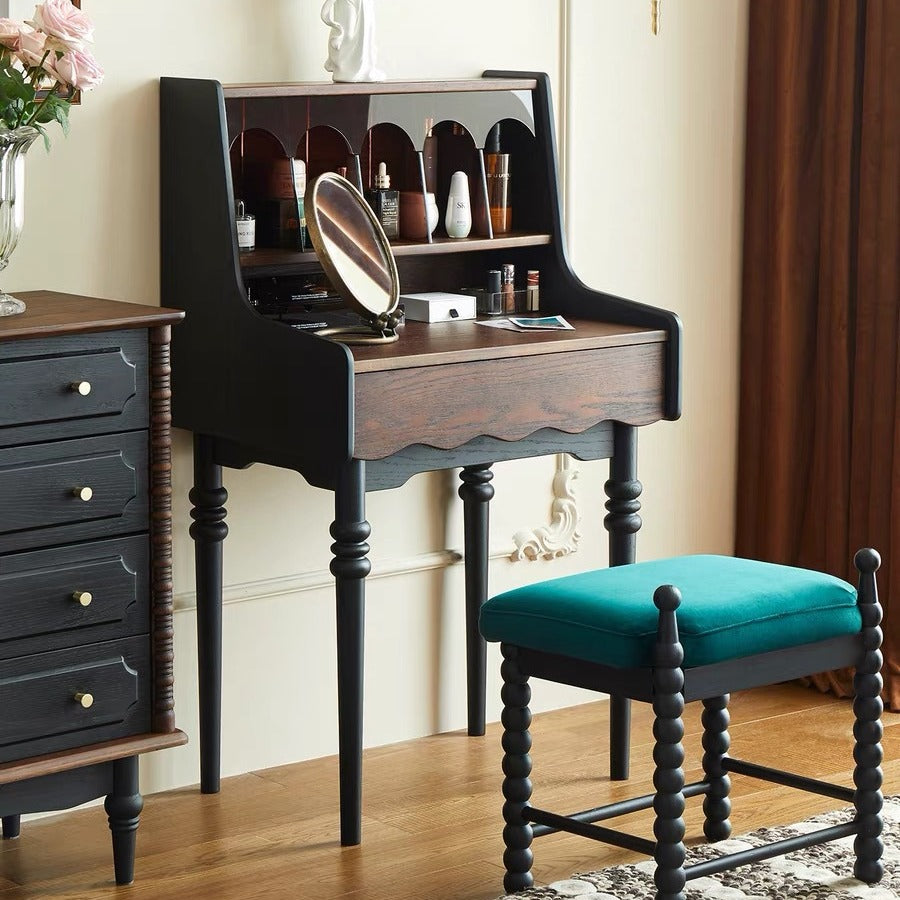 Retro Solid Wood Arched Makeup Vanity