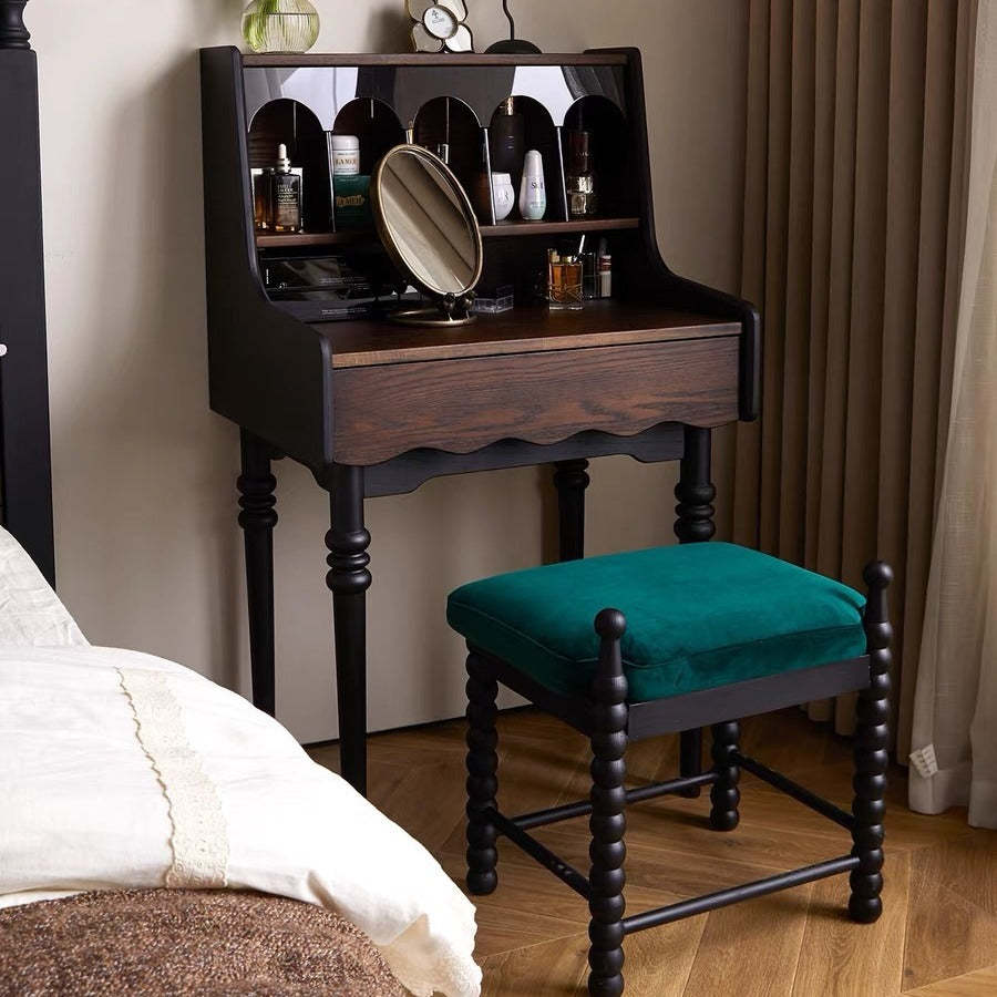 Retro Solid Wood Arched Makeup Vanity