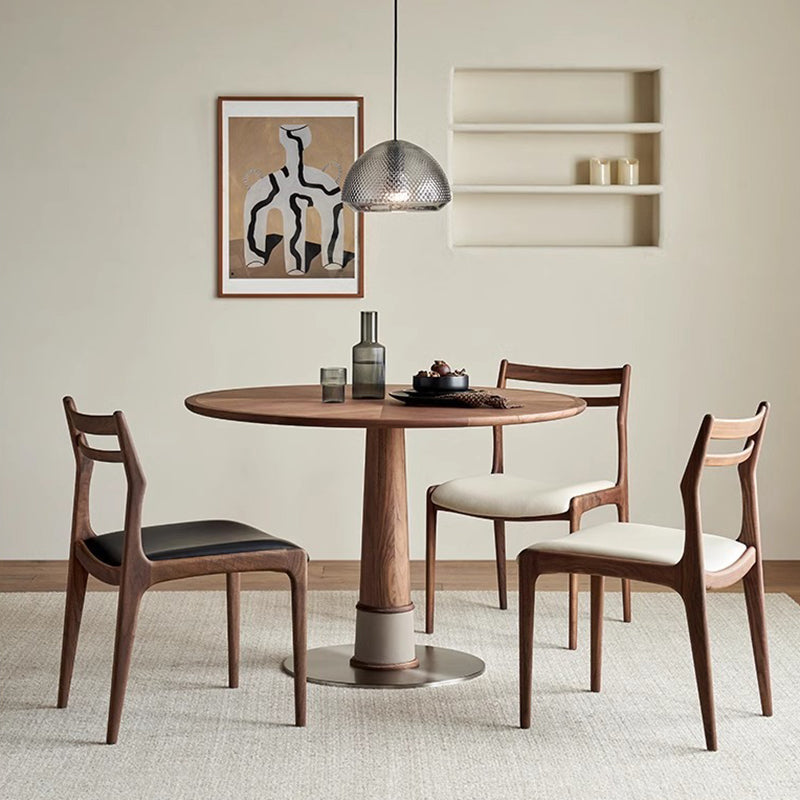 Retro Walnut Saddle Leather Steel Dining Table