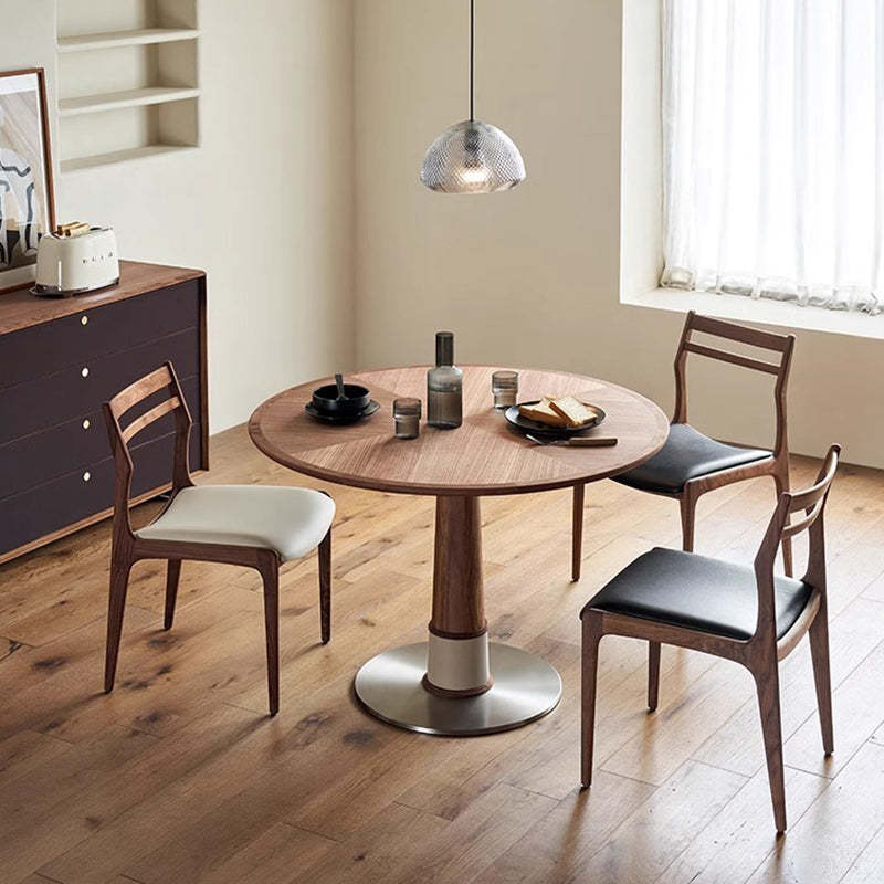 Retro Walnut Saddle Leather Steel Dining Table — Table - Large