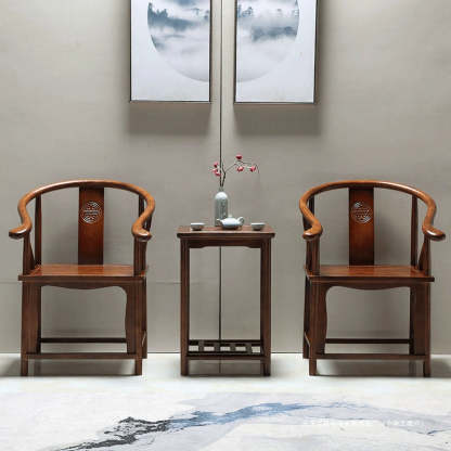 Chinese Solid Wood Carved Coffee Table Set