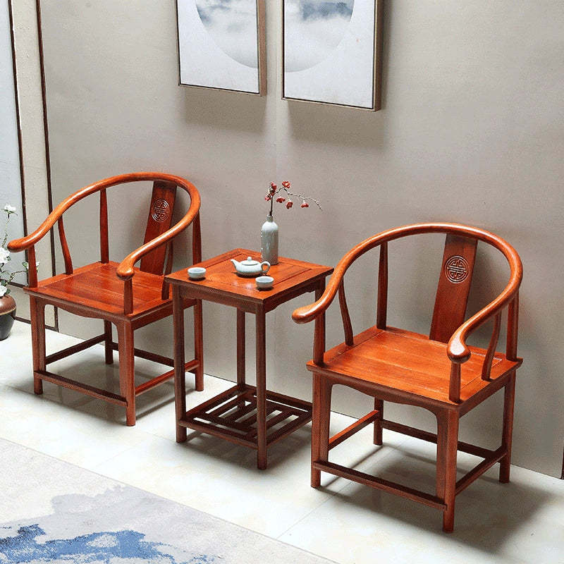 Chinese Solid Wood Carved Coffee Table Set — 1 Chair / Walnut