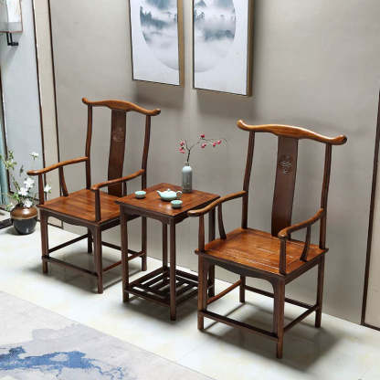 Chinese Solid Wood Carved Coffee Table Set