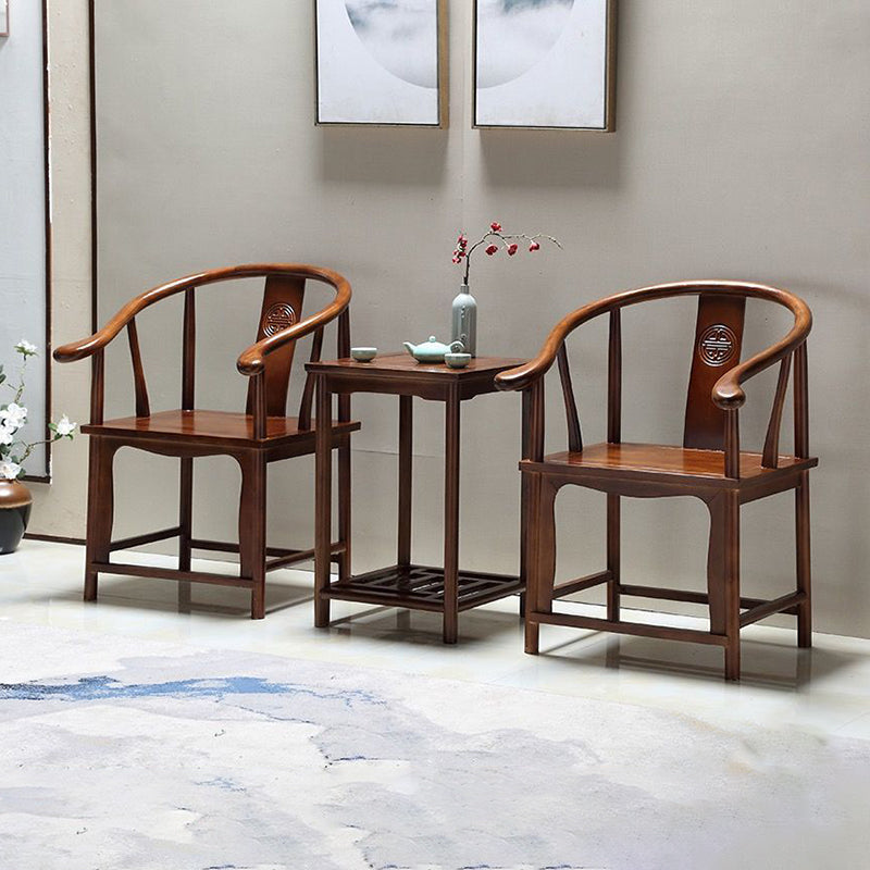 Chinese Solid Wood Carved Coffee Table Set — 1 Chair / Rosewood Color