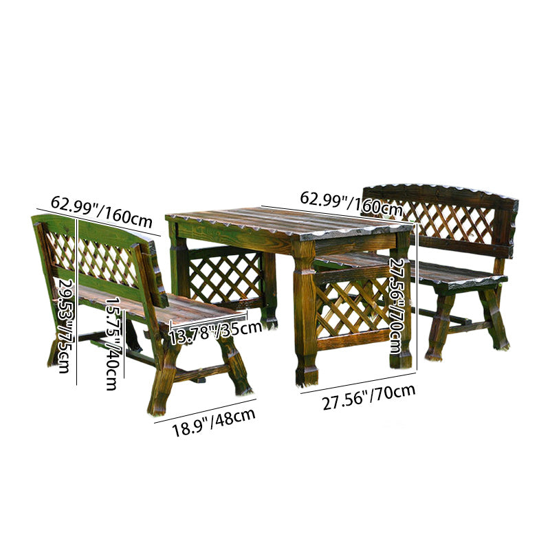 Retro Fir Lattice Outdoor Coffee Table Set