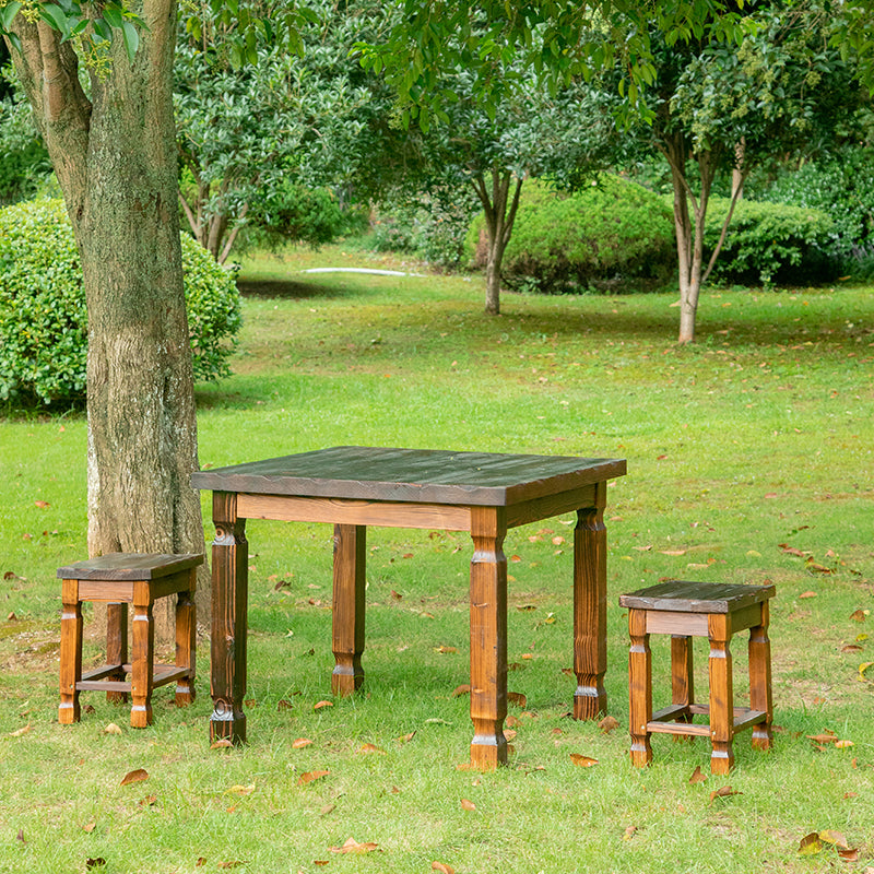 Retro Solid Wood Outdoor Coffee Table Set — Stool