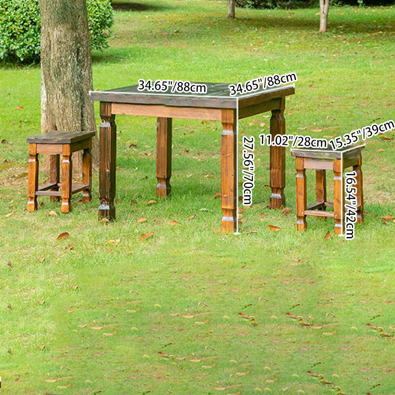 Retro Solid Wood Outdoor Coffee Table Set
