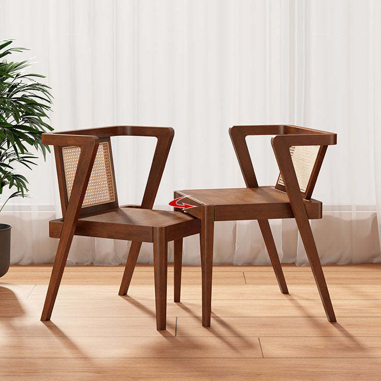 Japanese Rattan Rubber Wood Square Storage Coffee Table — Coffee Table + 2 Chairs / Walnut