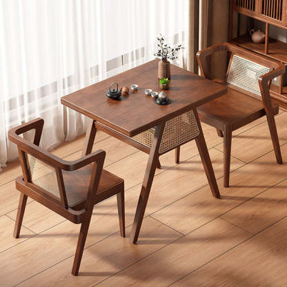 Japanese Rattan Rubber Wood Square Storage Coffee Table