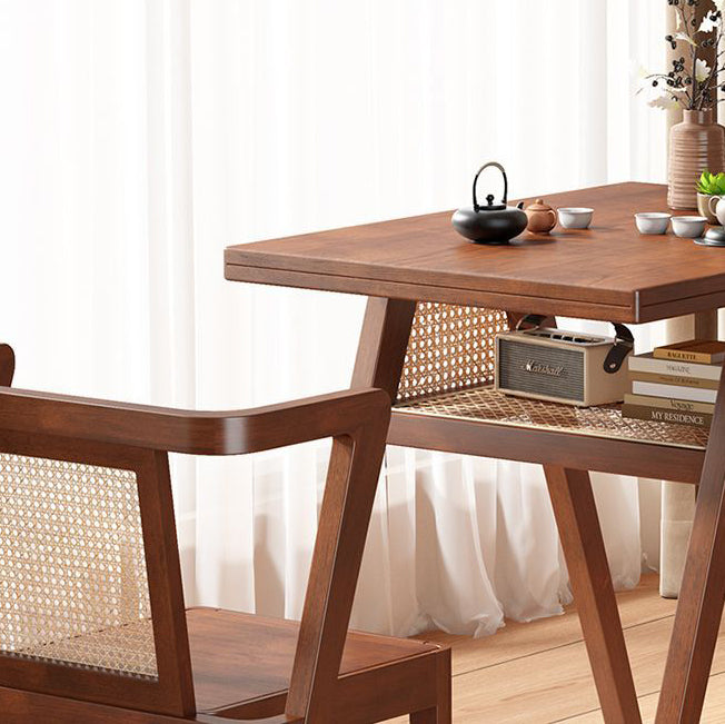 Japanese Rattan Rubber Wood Square Storage Coffee Table