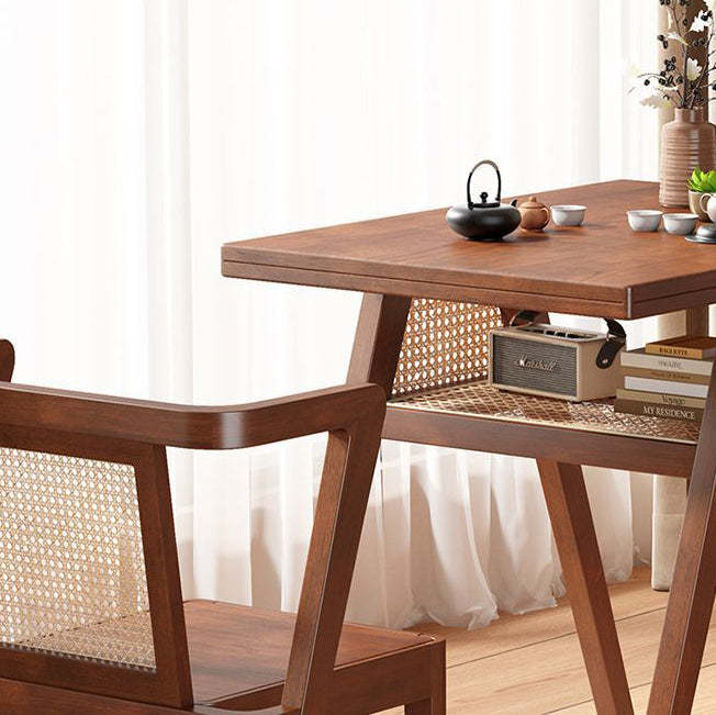 Japanese Rattan Rubber Wood Square Storage Coffee Table