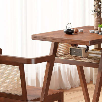 Japanese Rattan Rubber Wood Square Storage Coffee Table