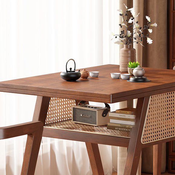 Japanese Rattan Rubber Wood Square Storage Coffee Table