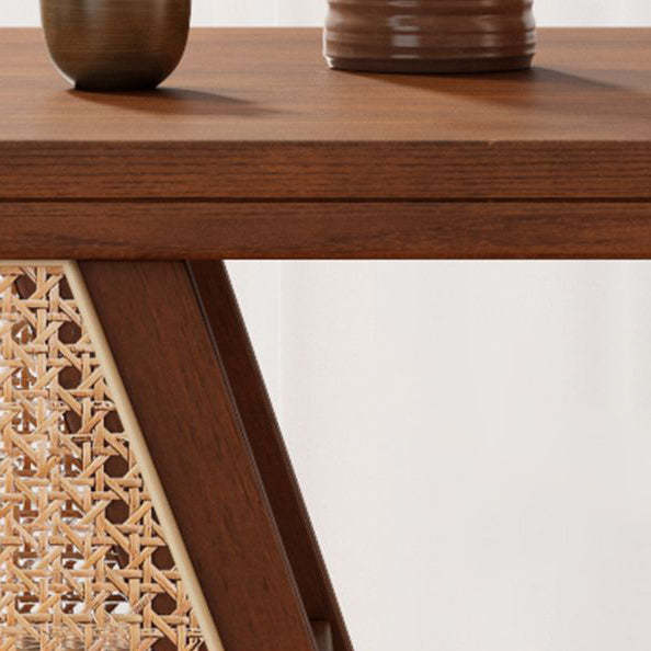 Japanese Rattan Rubber Wood Square Storage Coffee Table