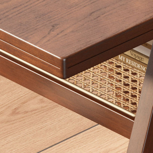 Japanese Rattan Rubber Wood Square Storage Coffee Table
