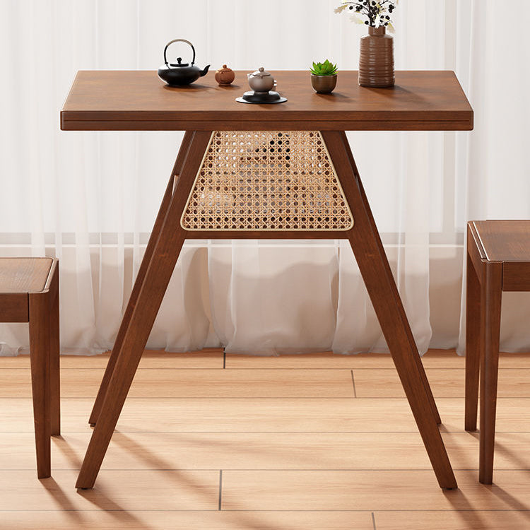 Japanese Rattan Rubber Wood Square Storage Coffee Table