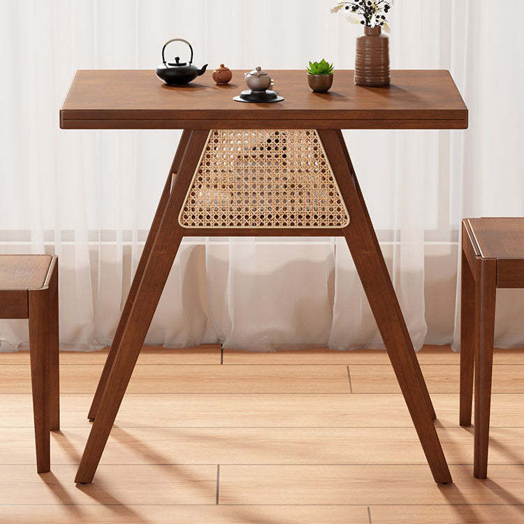 Japanese Rattan Rubber Wood Square Storage Coffee Table