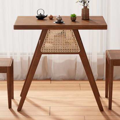 Japanese Rattan Rubber Wood Square Storage Coffee Table