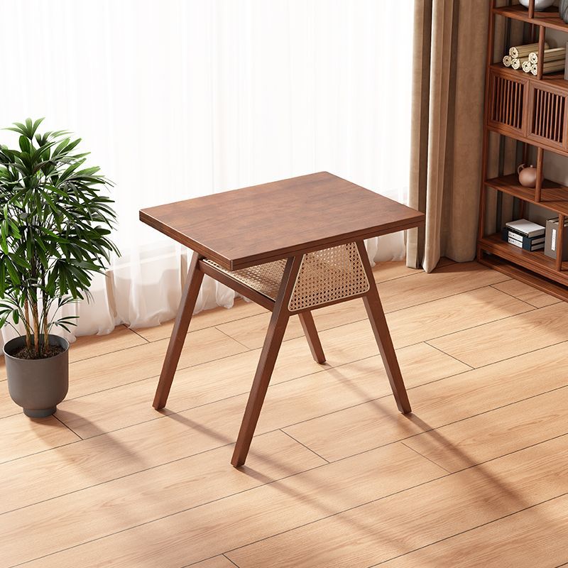 Japanese Rattan Rubber Wood Square Storage Coffee Table