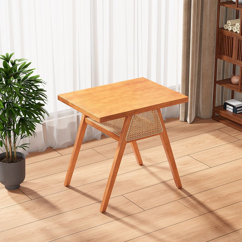 Japanese Rattan Rubber Wood Square Storage Coffee Table