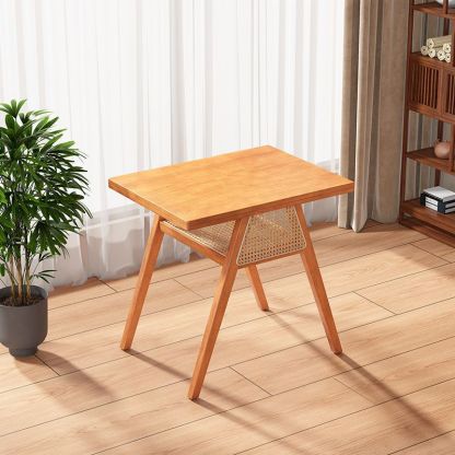 Japanese Rattan Rubber Wood Square Storage Coffee Table