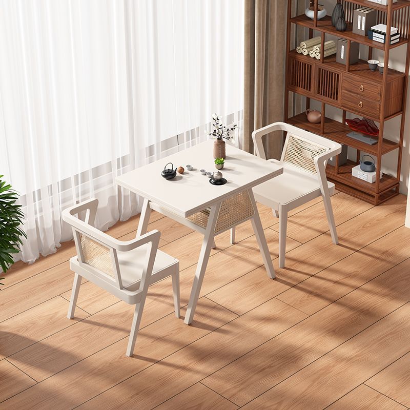 Lighom rubber square rattan coffee tables for balcony — Table & 2 Chairs / White