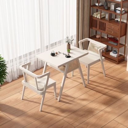 Japanese Rattan Rubber Wood Square Storage Coffee Table — Coffee Table / Walnut