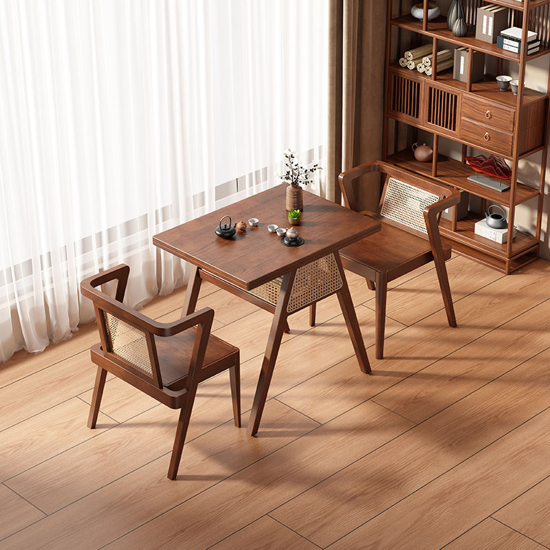 Japanese Rattan Rubber Wood Square Storage Coffee Table