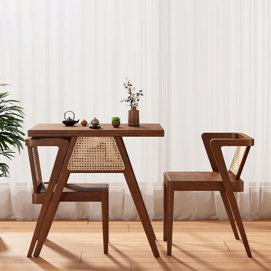 Japanese Rattan Rubber Wood Square Storage Coffee Table