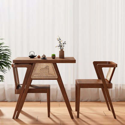 Japanese Rattan Rubber Wood Square Storage Coffee Table