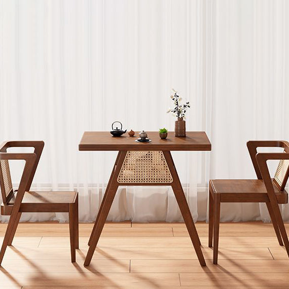 Japanese Rattan Rubber Wood Square Storage Coffee Table — Coffee Table + 2 Chairs / White