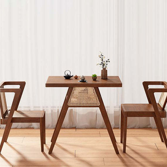 Japanese Rattan Rubber Wood Square Storage Coffee Table — Coffee Table + 2 Chairs / White