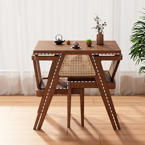 Japanese Rattan Rubber Wood Square Storage Coffee Table — Coffee Table / White