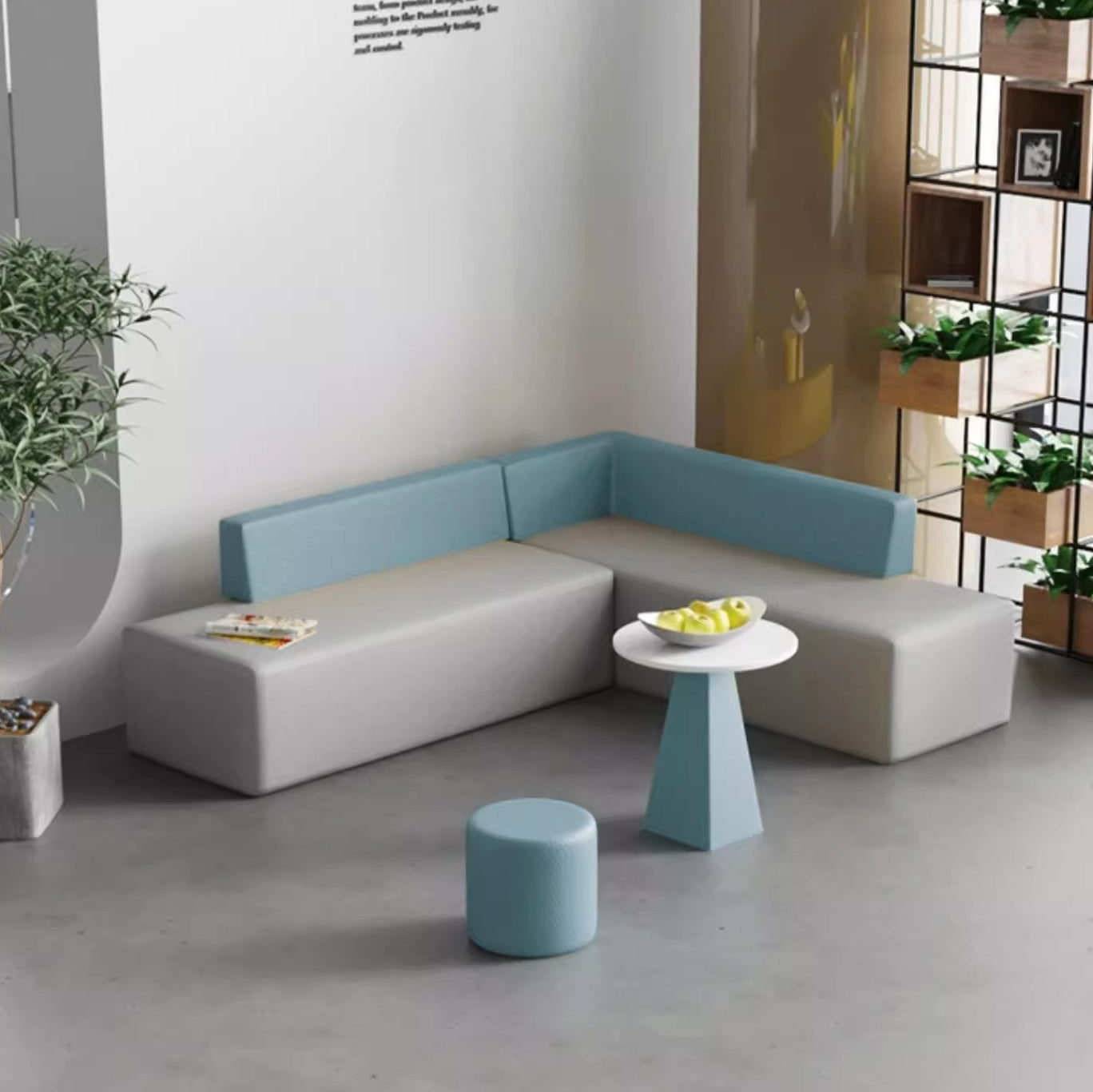 Scandinavian Leather Wood Coffee Table Chair Set