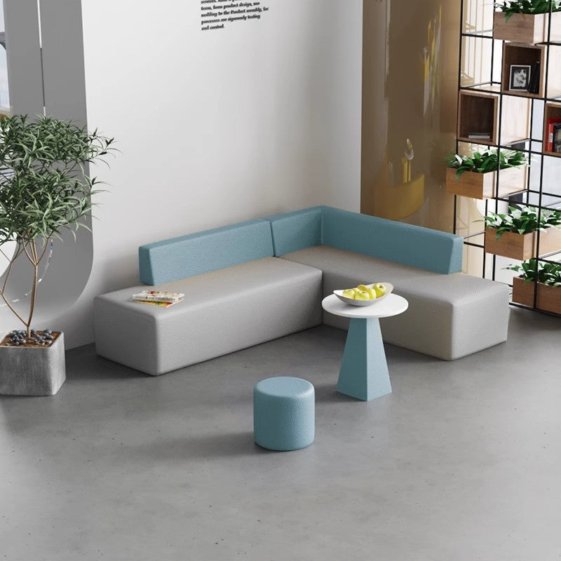 Scandinavian Leather Wood Coffee Table Chair Set — Round Stool - Blue
