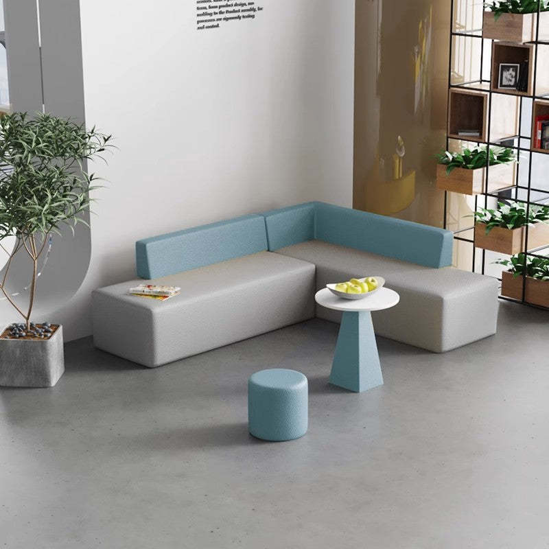 Scandinavian Leather Wood Coffee Table Chair Set — Round Stool - Blue