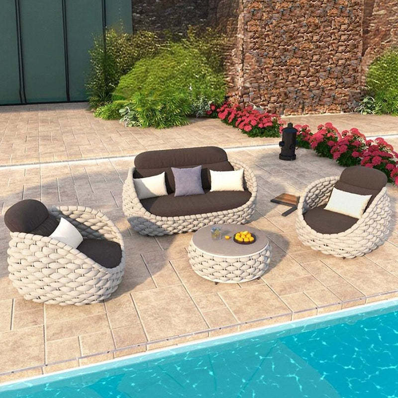 Scandinavian Weaving Fabric Arc Outdoor Coffee Table — Chair / Light Gray