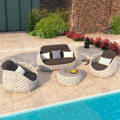 Scandinavian Weaving Fabric Arc Outdoor Coffee Table — Chair / Light Gray
