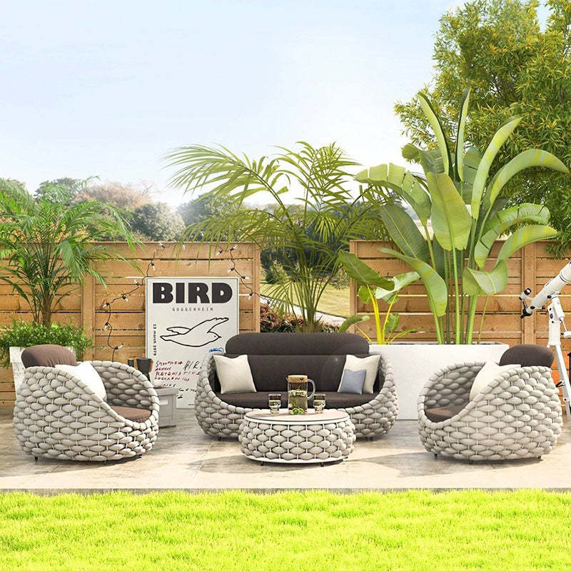 Scandinavian Weaving Fabric Arc Outdoor Coffee Table — Table / Light Gray