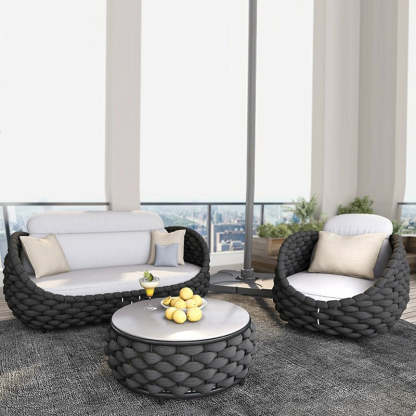 Scandinavian Weaving Fabric Arc Outdoor Coffee Table — Chair / Dark Gray
