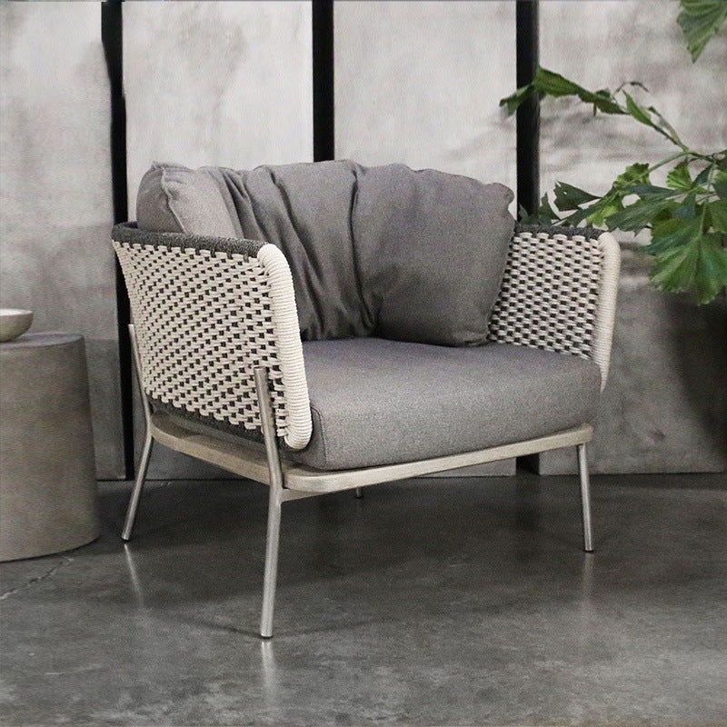 Scandinavian Weaving Rope Slab Outdoor Coffee Table — Chair - A
