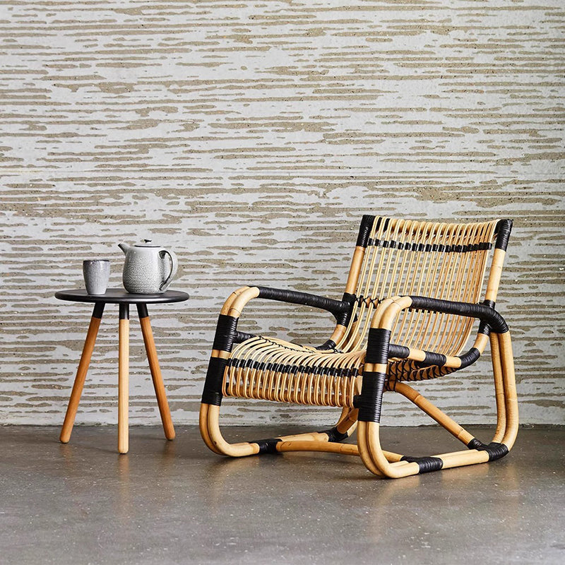 Japanese Imitation Rattan Glass Coffee Table — Chair - Black