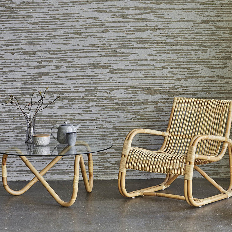 Japanese Imitation Rattan Glass Coffee Table — Chair - Rattan Color & Black