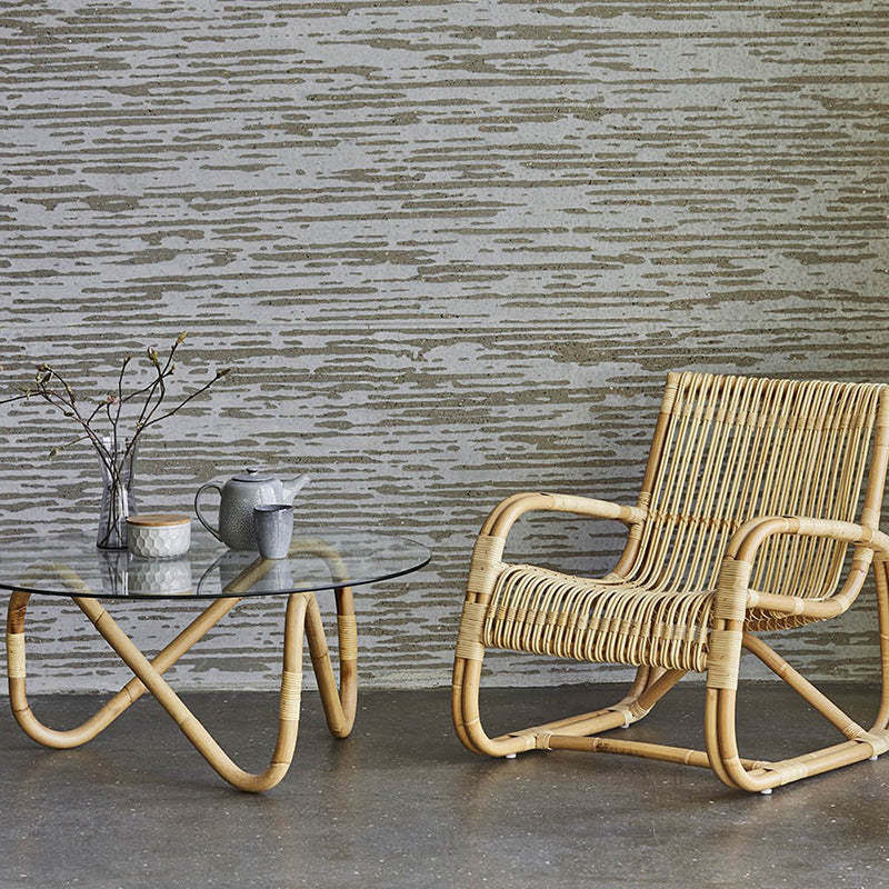 Japanese Imitation Rattan Glass Coffee Table — Chair - Rattan Color & Black