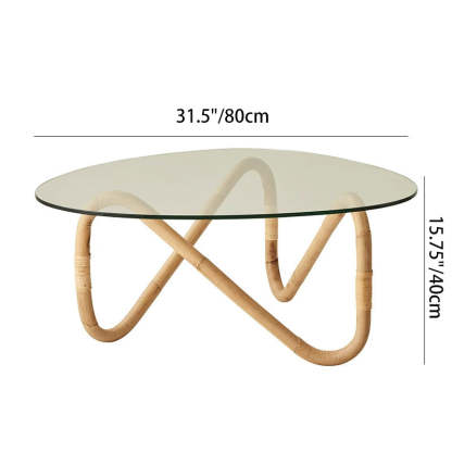 Japanese Imitation Rattan Glass Coffee Table