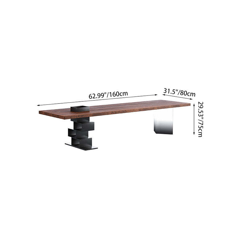 Retro Wood Acrylic Jackpot Leg Coffee Table — Chair C - Walnut + Rattan Color